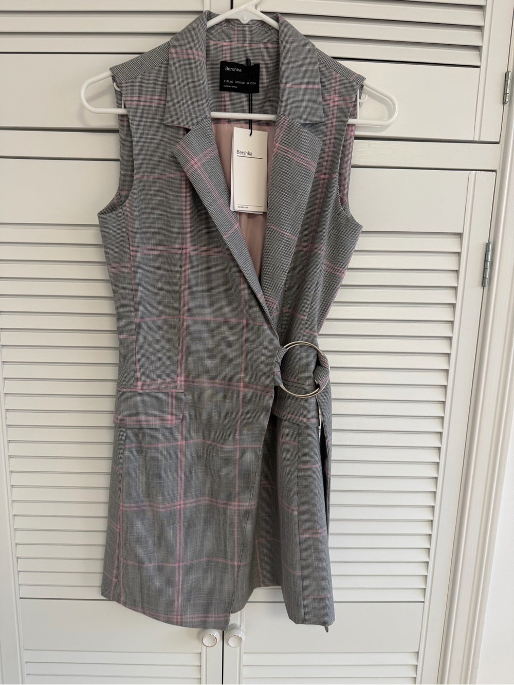 Bershka Plaid Belted Sleeveless Blazer Vest XS NWT
